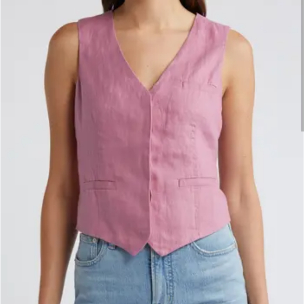 Madewell Single Breasted Pink Vest Sz M Nordstrom 100% Linen